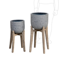 metrolite cup pot and timber stand laterite grey