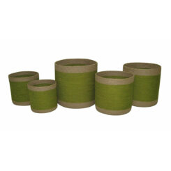 cds-set5-jute-round-planters-green-w-natural-border-cv018green